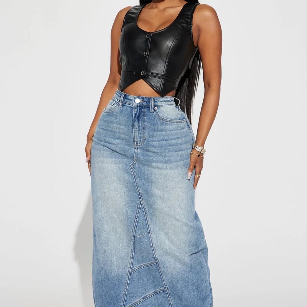 Fashion Nova Blue  Maxi Denim Skirt Size XL EUC